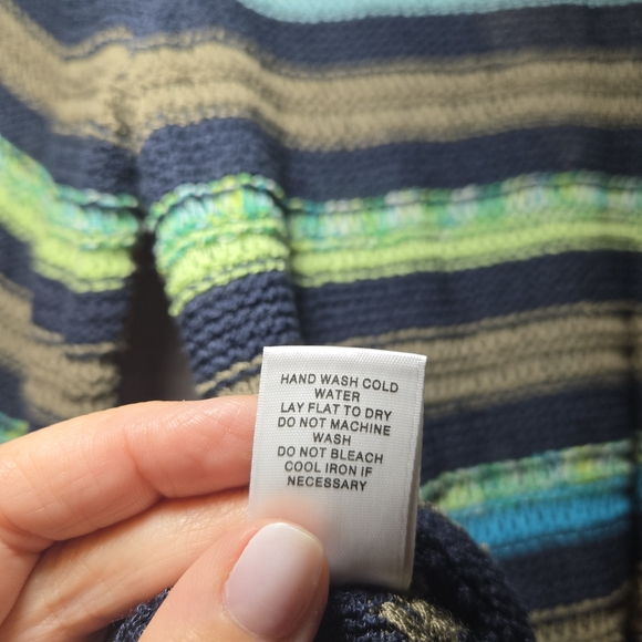 Monterey Bay Navy Green & Brown Striped Short Sleeve Cardigan Size Medium - Picture 8 of 8